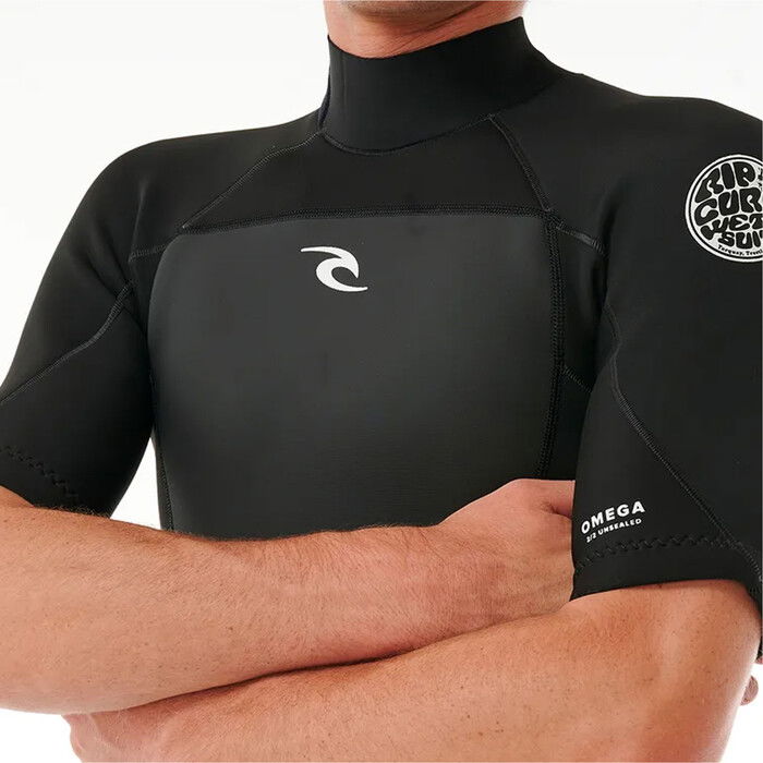 2024 Rip Curl Mens Omega 2/2mm Back Zip Short Sleeve Wetsuit 15ZMFS - Black